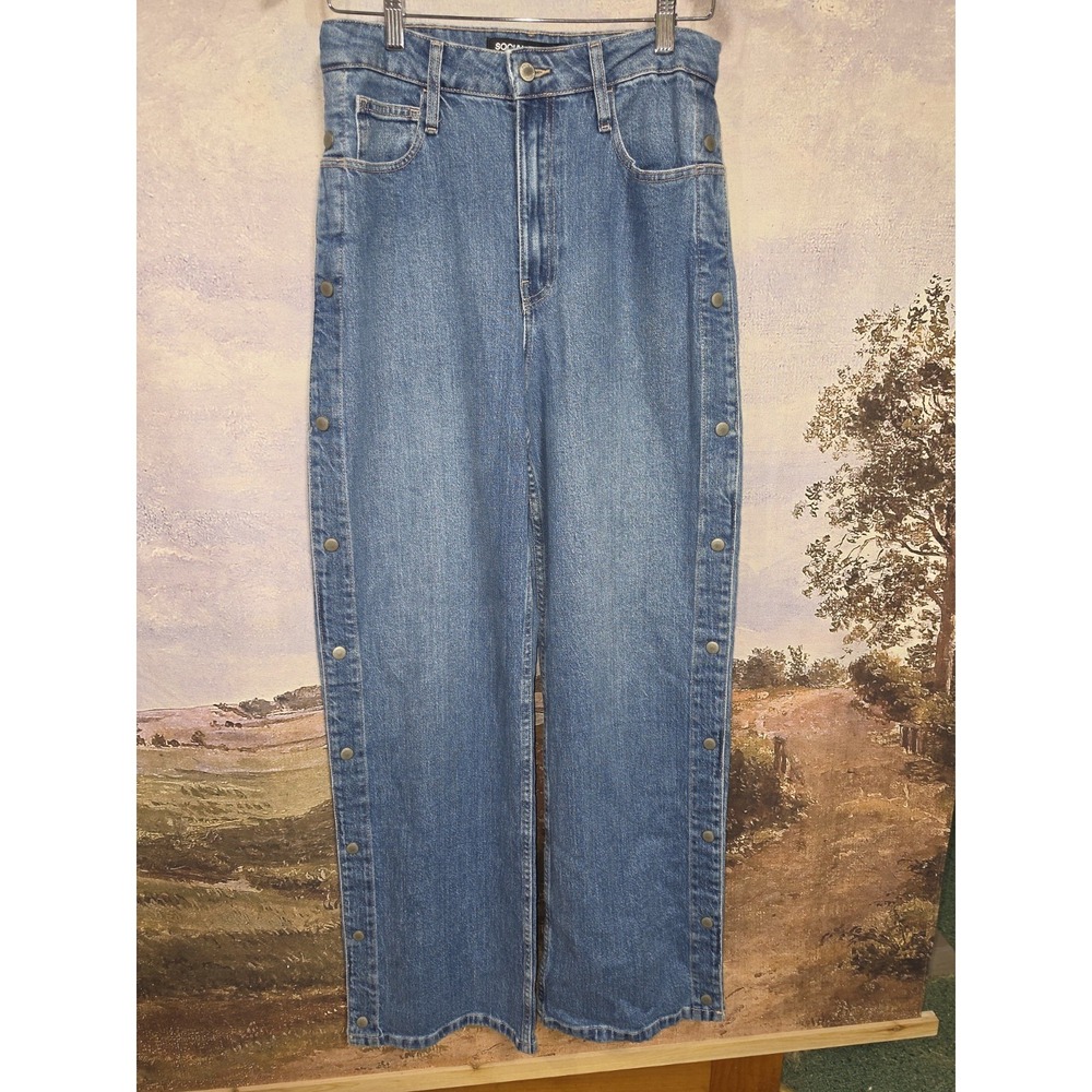 Social Tourist Ultra High Rise Side Snap Straight Leg Jeans Blue30x31 Streetwear